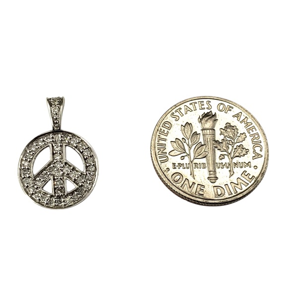 14 Karat White Gold and Diamond Peace Sign Pendant #21922 - Picture 7 of 9